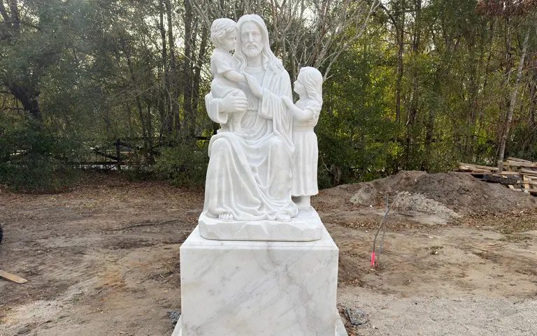 When your desired marble religious figure is not inventoried, don't worry we'll have it made-to-order! Pictured here are "Jesus Loves the Little Children and Our Lady of Grace"